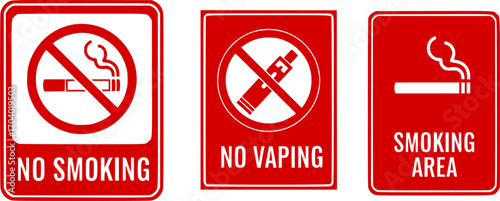 Vector set of no smoking, no vaping and smoking area sign set
