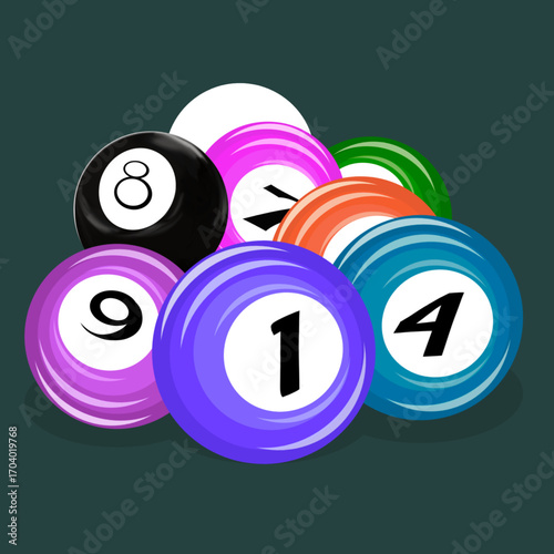 a bunch of billiard balls on a green background