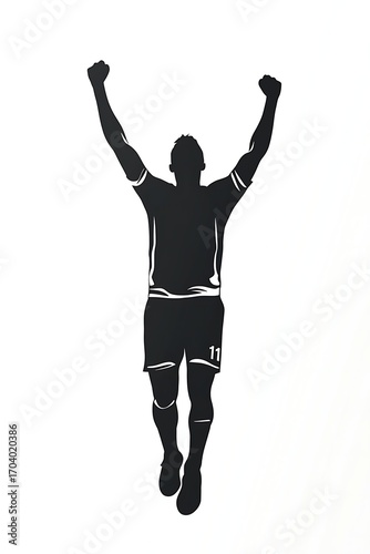 Victorious soccer player silhouette with arms raised in a triumphant celebration after scoring a goal