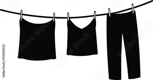  clean clothes drying on a clothesline outside vector illustration