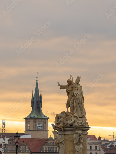 Prague Skyline with Historic Dome at Sunset