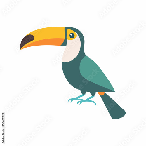 Toucan Bird With Orange Beak and Green Plumage