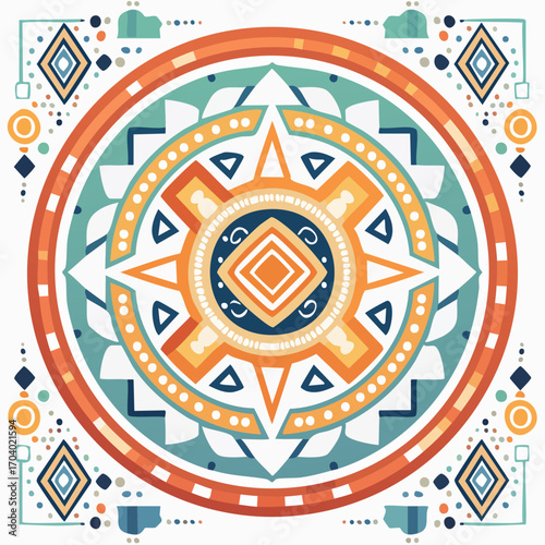 Intricate Circular Mandala Design With Orange Teal And White Colors