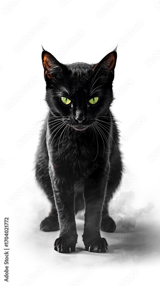 Fototapeta premium Majestic Black Cat with Glowing Eyes on White Background