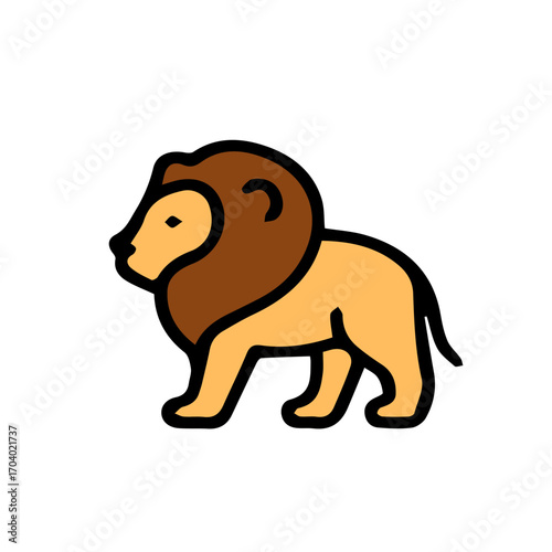 Cute Lion Cartoon Vector Icon Illustration. Cartoon lion vector icon in flat colorful style with bold outline. Ideal for jungle themes, children’s learning, posters, and creative use.