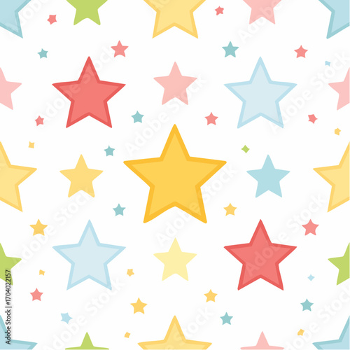 Colorful Stars Seamless Pattern On White Background