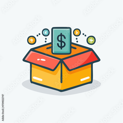 Donation Box With Dollar Bill And Coins