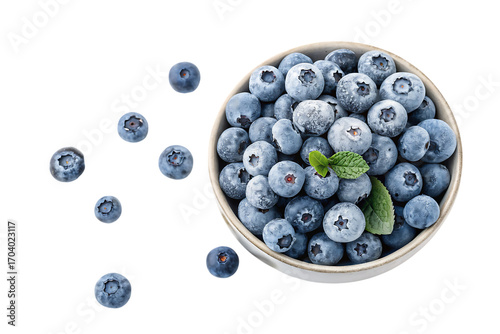 Many frozen blueberries in bowl delicious