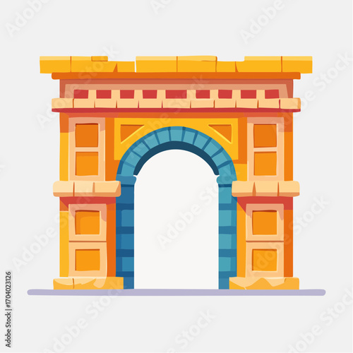 Grand Yellow Ornate Archway with Blue Accents