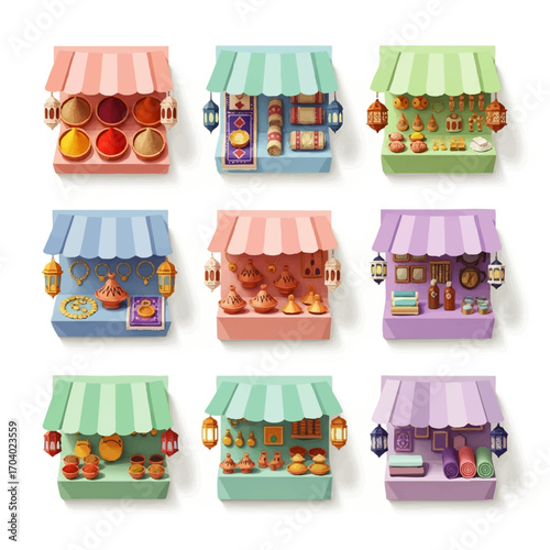 Colorful Collection of Moroccan Market Stalls with Diverse Goods