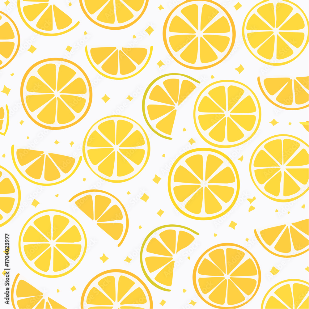 Yellow Lemon Slices and White Sparkles Pattern on White Background Yellow Lemon Slices and White Sparkles Pattern on White Background