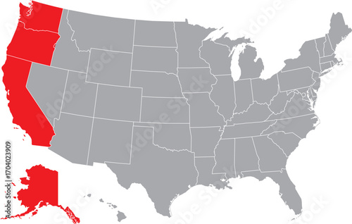 West Coast of the USA Editable Map