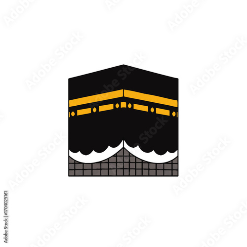 Sacred Kaaba cube building with black Kiswah and gold band illustration
