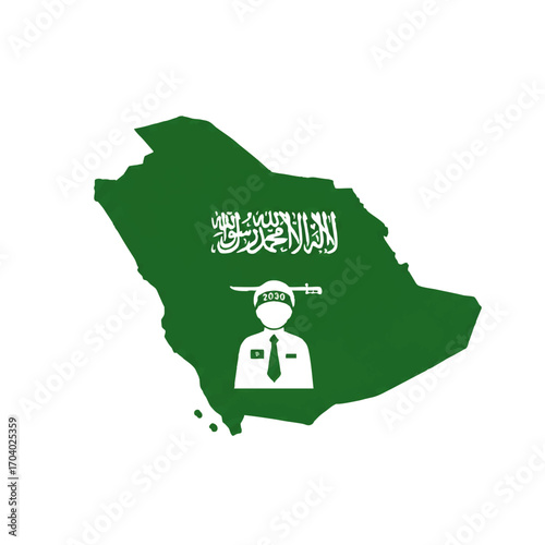 Saudi Arabia 2030 Vision: Icon of a Person in Formal Attire with a Symbolic Sword and Flag