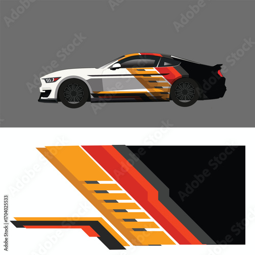Modern livery decal design for sports car body wraps. Car modification decals