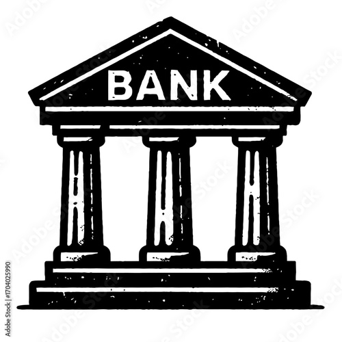 Classic Bank Building Icon with Columns, a Timeless Symbol of Finance, Banking, and Economic Stability. A Perfect Vintage Monochrome Illustration Representing Investment, Wealth, and Trust in Global F