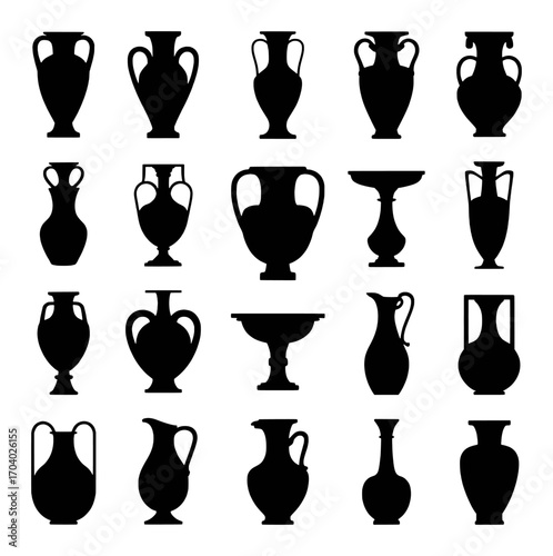 Collection of Black Silhouettes of Ancient Greek and Roman Pottery