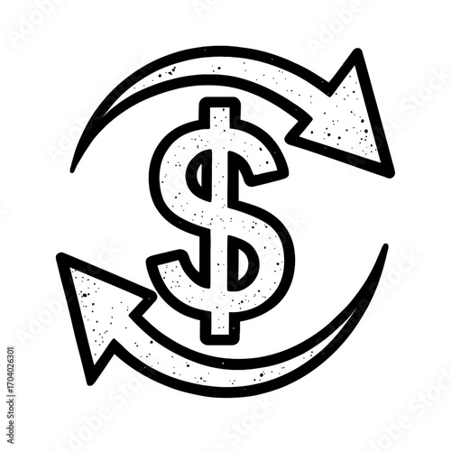 Dynamic Financial Cycle Icon with Dollar Sign and Flowing Arrows Representing Continuous Money Exchange, Investment Returns, Payment Transactions, and Economic Movement. Ideal for Banking, Business, a