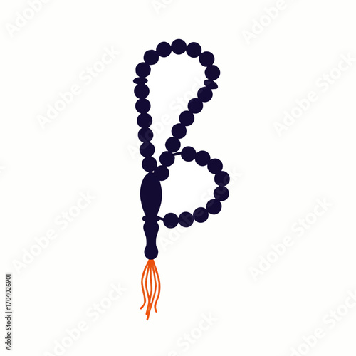 Dark Blue Prayer Beads with Orange Tassel, Islamic Misbaha