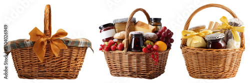 Set of healthy hamper gift basket for Christmas and New year holiday, isolated on transparent background.