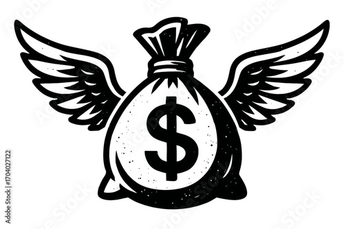Soaring Financial Freedom: Dynamic Winged Money Bag with Dollar Sign Symbolizing Rapid Wealth Growth, Investment Opportunity, and Economic Prosperity – A Visual Metaphor for Accelerated Financial Succ