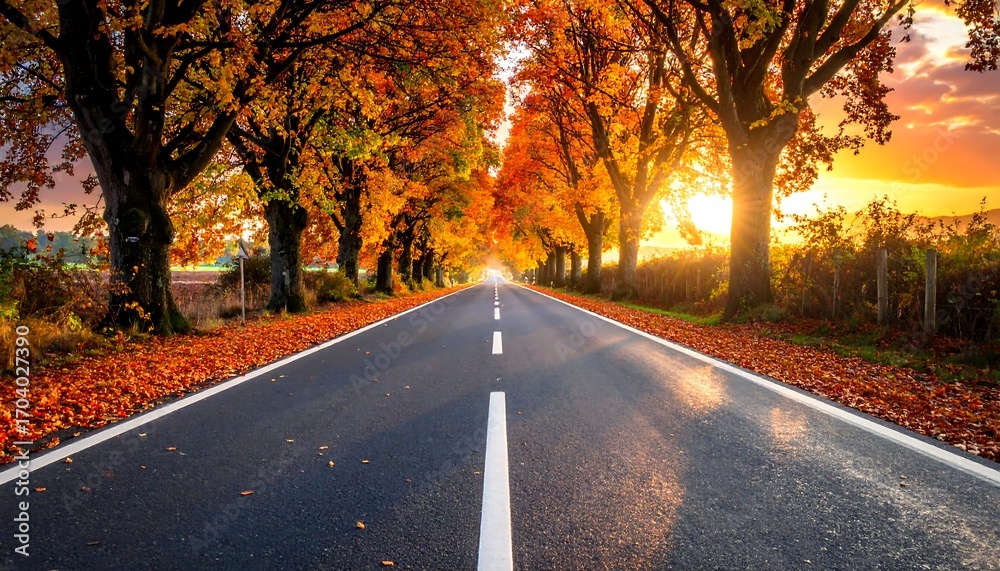 Fototapeta premium Autumnal road through trees