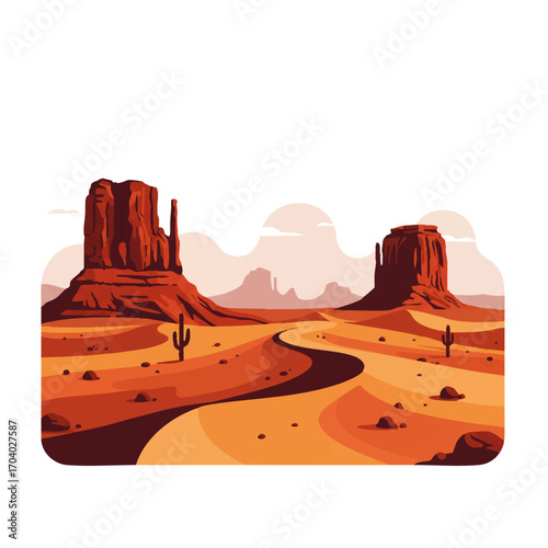 Desert Landscape with Monument Valley Butte and Winding Road
