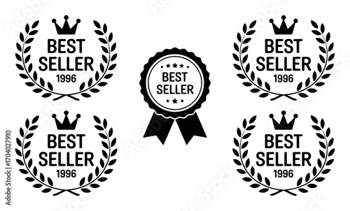 Collection of Black and White "Best Seller" Badges and Laurel Wreaths