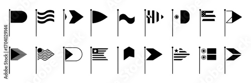 Collection of Black and White Flag Icons on White Background
