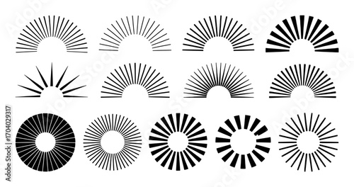 Collection of Abstract Sunburst and Radial Line Designs