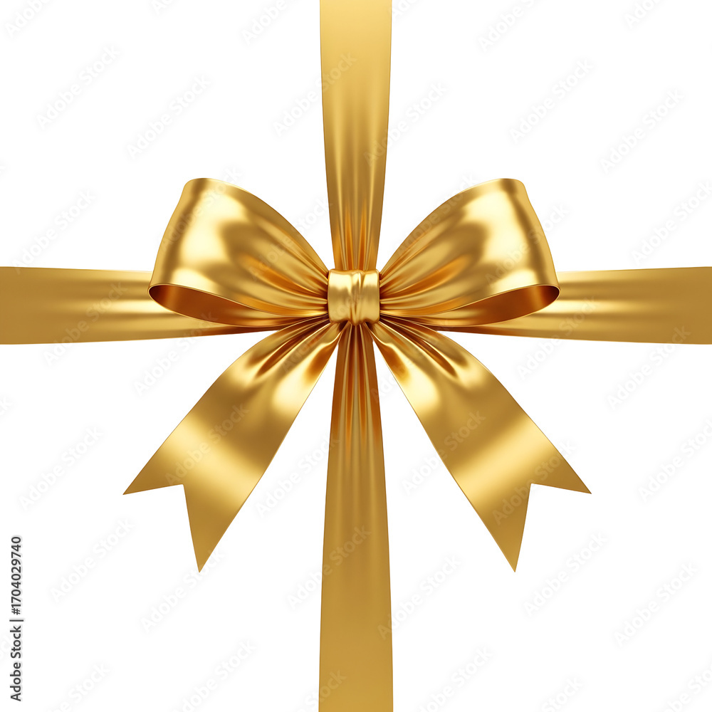 Fototapeta premium Luxurious Golden Ribbon Bow on a White Background, Symbolizing Celebration and Gift-Giving
