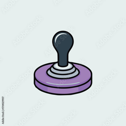 A sleek black joystick on a purple base, set against a light gray backdrop, evoking a sense of retro gaming and interactive control for entertainment concepts isolated on transparent background