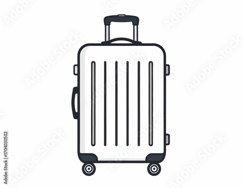 Simple line art vector icon of a rolling travel suitcase with a handle, isolated illustration for tourism and vacation concepts