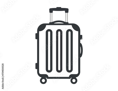 Minimalist vector icon of a travel suitcase with bold, clean lines. A simple luggage symbol for tourism and vacation concepts, isolated on a white background