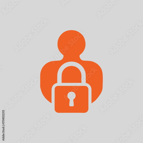Orange silhouette of a person with a padlock in front, symbolizing privacy, security, and data protection in a digital context isolated on transparent background