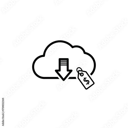 Cloud download with price tag icon