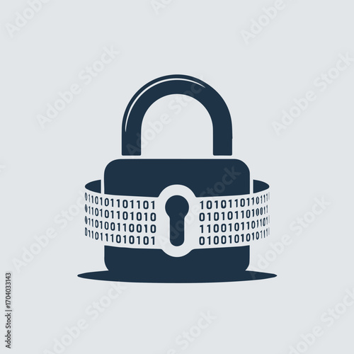Padlock icon with binary code, representing data security and encryption, protecting information and ensuring privacy, safeguarding digital assets, isolated on transparent background