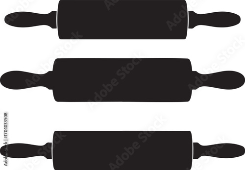 Three rolling pins in a row silhouette