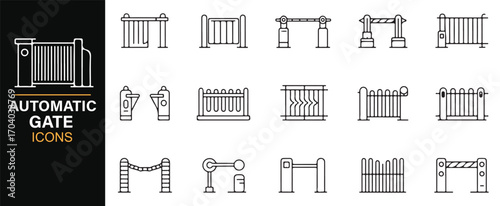 Automatic barrier icons – outline vector pack of property entrance, security gates, and fences