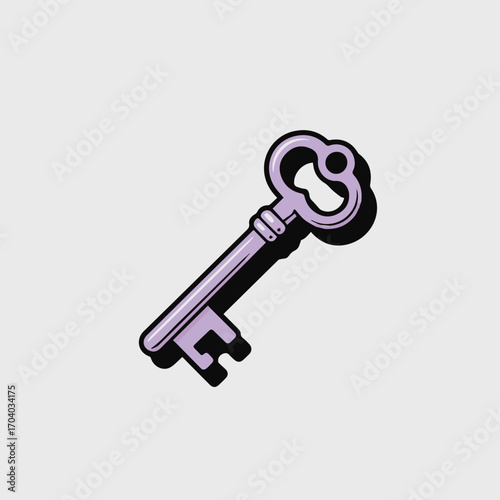 A vintage key with a purple hue evokes a sense of nostalgia and security, representing access to something valuable or a solution to a hidden mystery isolated on transparent background