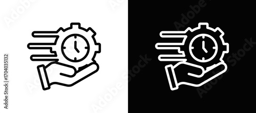 Time Efficiency Icon In Black And White Filled Style