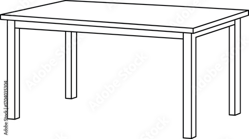 Minimalist black and white table vector illustration, simple furniture design with four legs, modern household interior element, isolated line art drawing style
