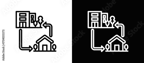 Hybrid Work Icon In Black And White Filled Style