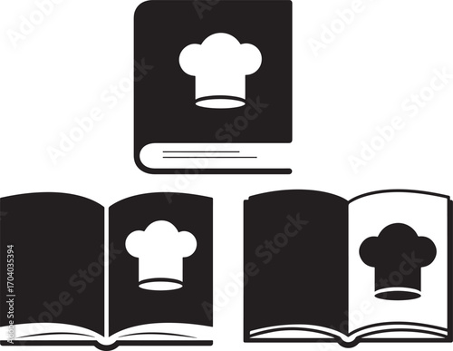 Culinary book icon set chef hat silhouette