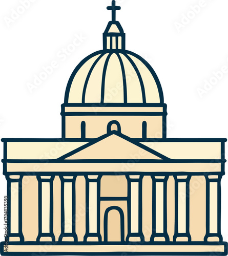 Minimalist Vector Icon of St. Peter’s Basilica Front Facade with Dome and Column