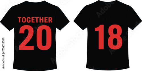 Vector illustration of matching couple t-shirts with “Together 20” and “Since 18” text for romantic and anniversary-themed apparel