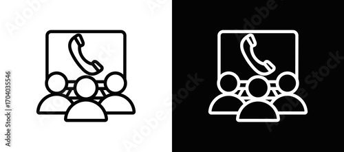 Conference Call Icon In Black And White Filled Style