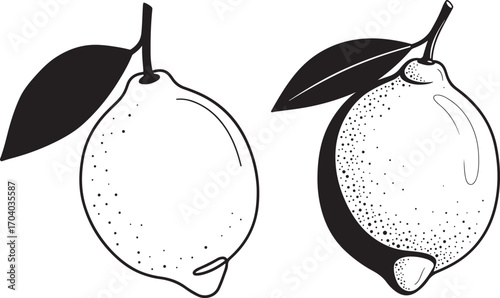 Two lemons with leaves silhouette