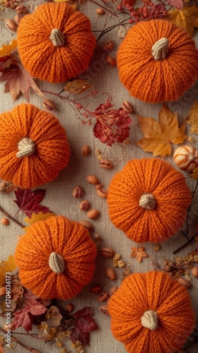 Knitted Pumpkin Autumn Flatlay Cozy Fall Decor