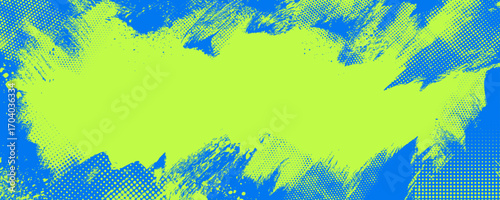 Comic pop art colorful banner background with scratchy frame and halftones. Dynamic vibrant background texture with text place. Sport grunge punk wallpaper. Graffiti punk banner texture.